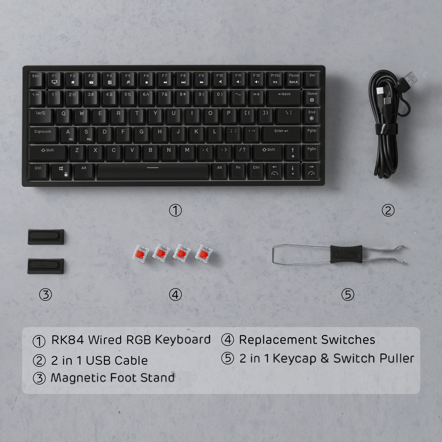 RK ROYAL KLUDGE RK84 Wired RGB 75% 84 Keys Tenkeyless TKL Hot Swappable Mechanical Keyboard black