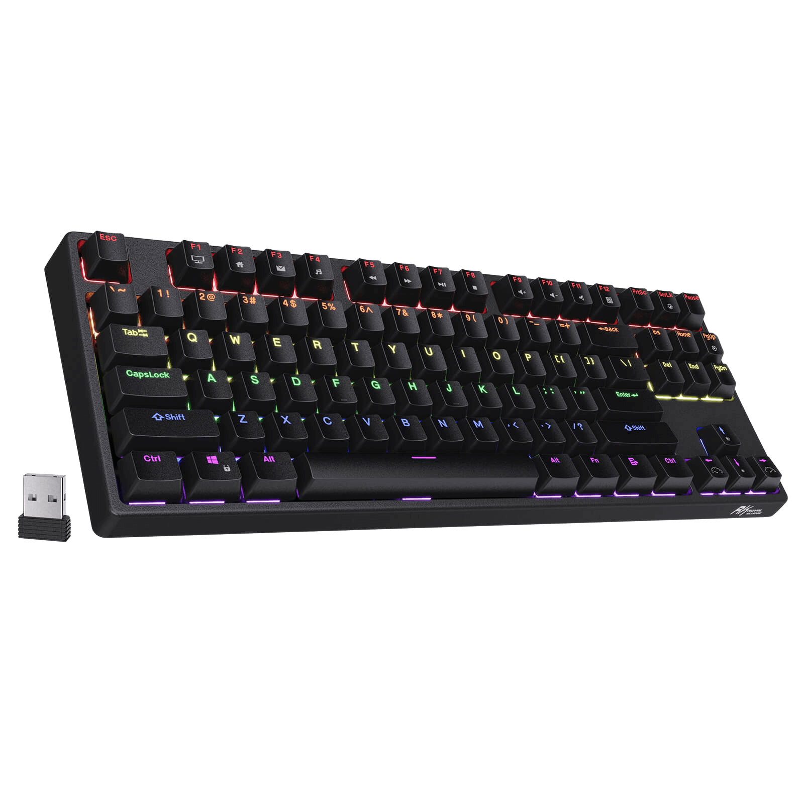 Black RK87 87keys Tenkeyless TKL Wireless Mechanical Gaming Keyboard Front View with RGB Backlighting