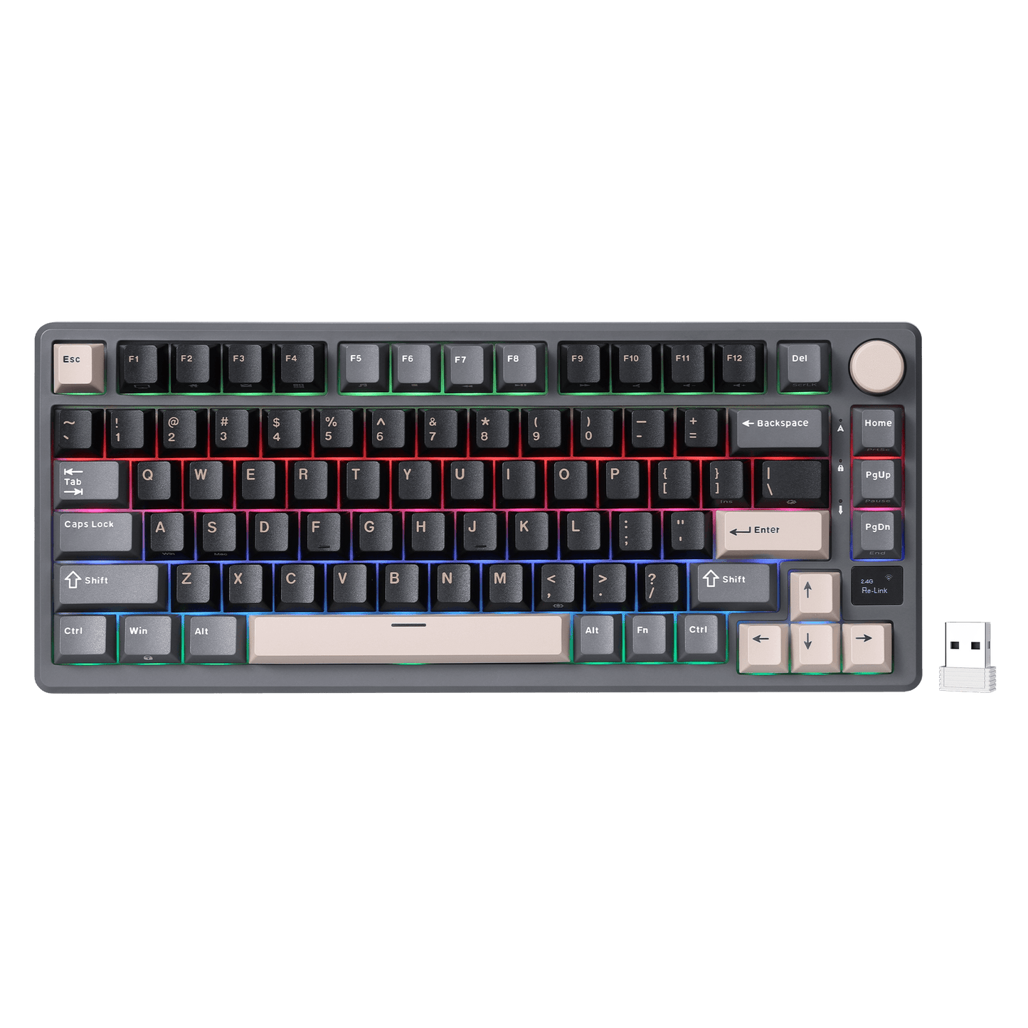 RK ROYAL KLUDGE M75 Wireless Mechanical Keyboard 2.4Ghz/BT5.1/USB-C Gaming Keyboard 75% Layout 81 Keys Gasket Mount with OLED Display & Knob RGB Backlight Hot-Swappable Viridian Switch