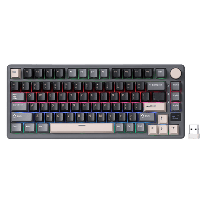 RK ROYAL KLUDGE M75 Wireless Mechanical Keyboard 2.4Ghz/BT5.1/USB-C Gaming Keyboard 75% Layout 81 Keys Gasket Mount with OLED Display & Knob RGB Backlight Hot-Swappable Viridian Switch