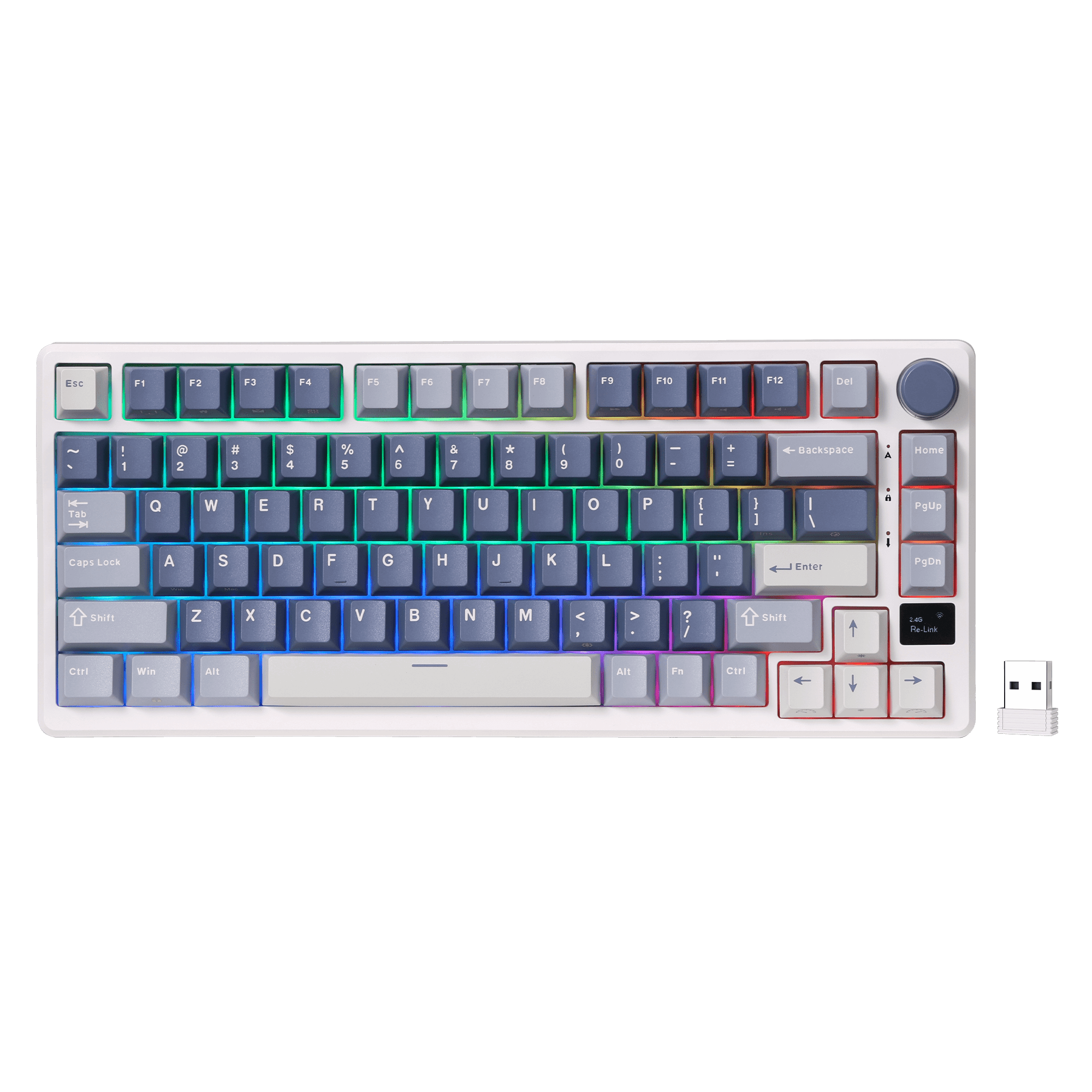 RK ROYAL KLUDGE M75 Wireless Mechanical Keyboard 2.4Ghz/BT5.1/USB-C Gaming Keyboard 75% Layout 81 Keys Gasket Mount with OLED Display & Knob RGB Backlight Hot-Swappable Viridian Switch