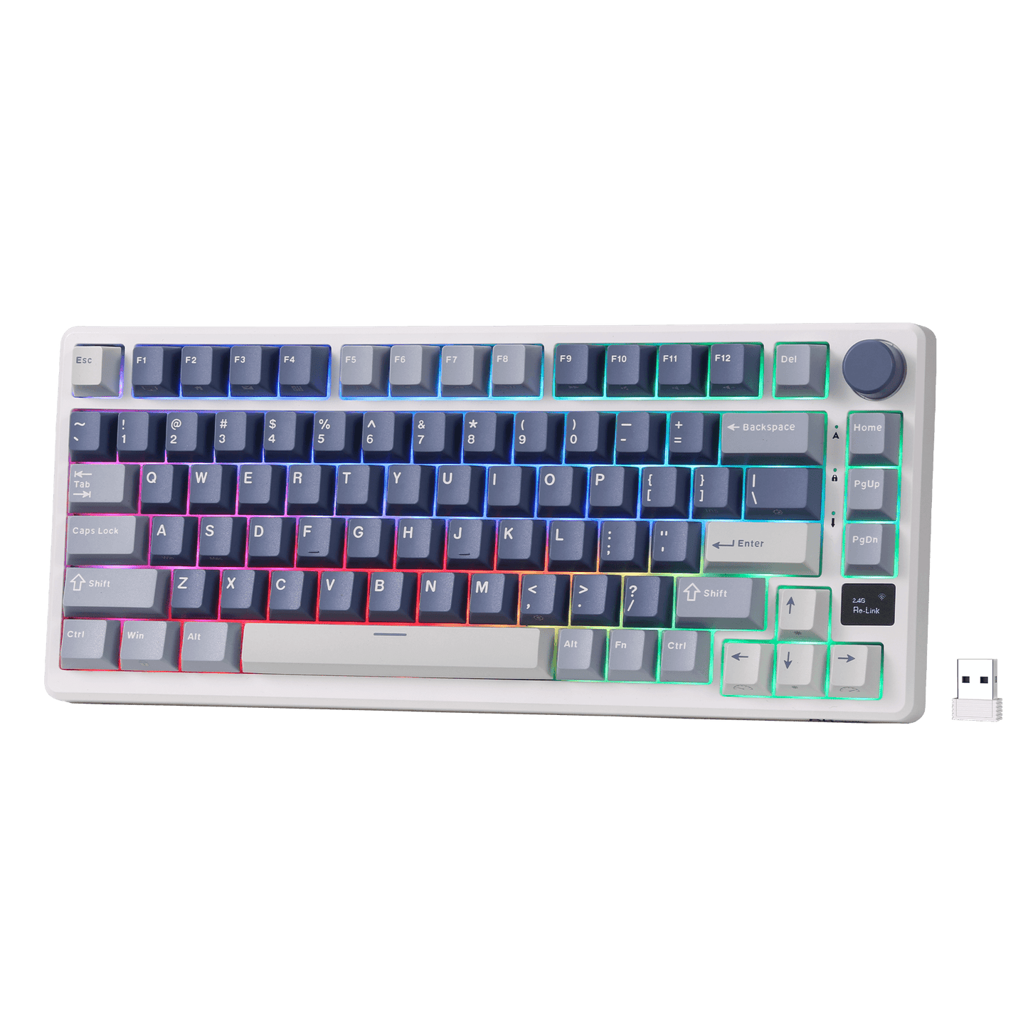 RK ROYAL KLUDGE M75 Wireless Mechanical Keyboard 2.4Ghz/BT5.1/USB-C Gaming Keyboard 75% Layout 81 Keys Gasket Mount with OLED Display & Knob RGB Backlight Hot-Swappable Viridian Switch