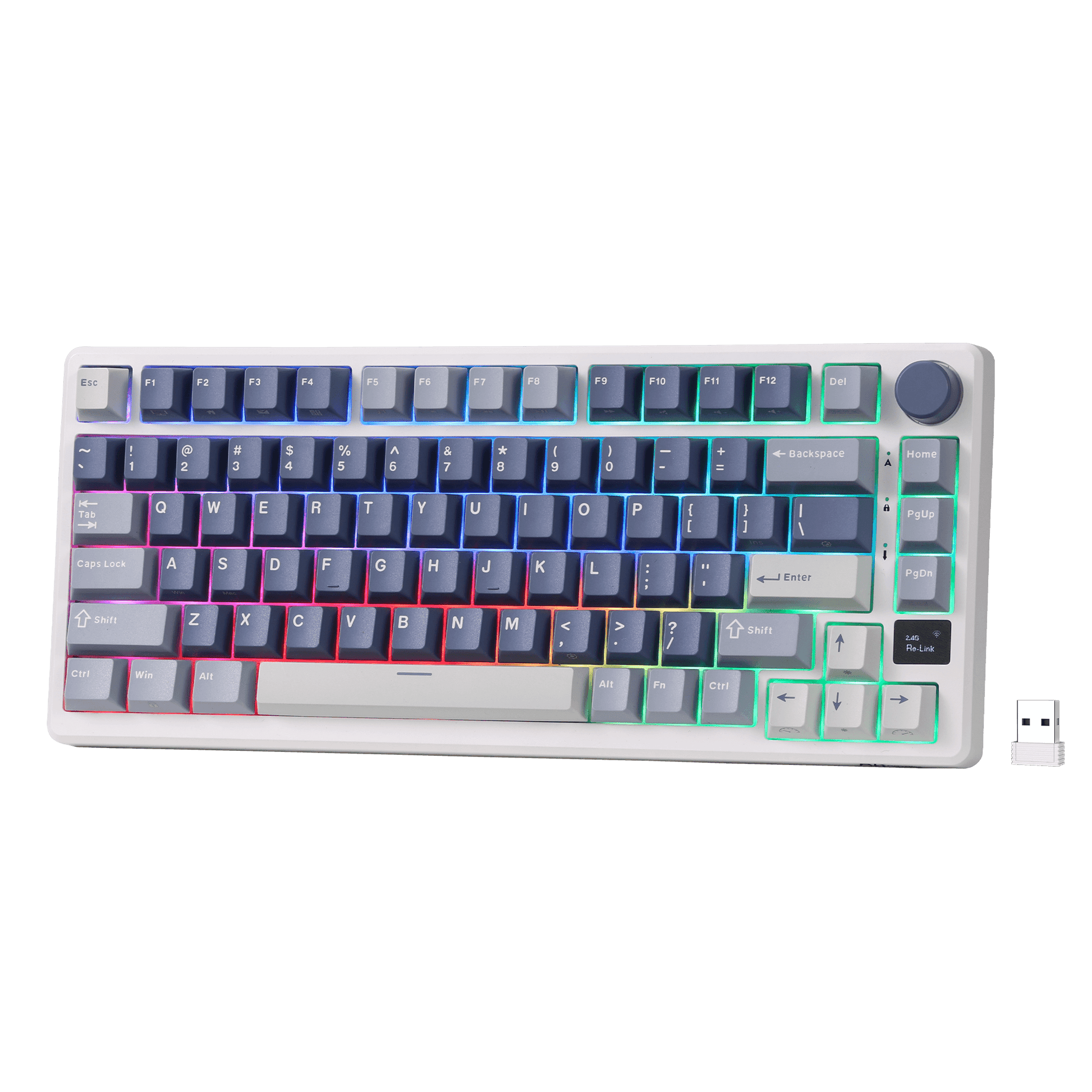 RK ROYAL KLUDGE M75 Wireless Mechanical Keyboard 2.4Ghz/BT5.1/USB-C Gaming Keyboard 75% Layout 81 Keys Gasket Mount with OLED Display & Knob RGB Backlight Hot-Swappable Viridian Switch