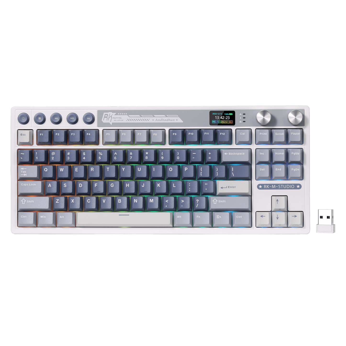 RK ROYAL KLUDGE M87 Wireless Gaming Keyboard with Screen and Dual Knob, 75% Percent 2.4Ghz/Bluetooth/USB-C Gasket Mechanical Keyboard with 7500mAh Battery, RGB Backlit Hot Swappable Cream Switch