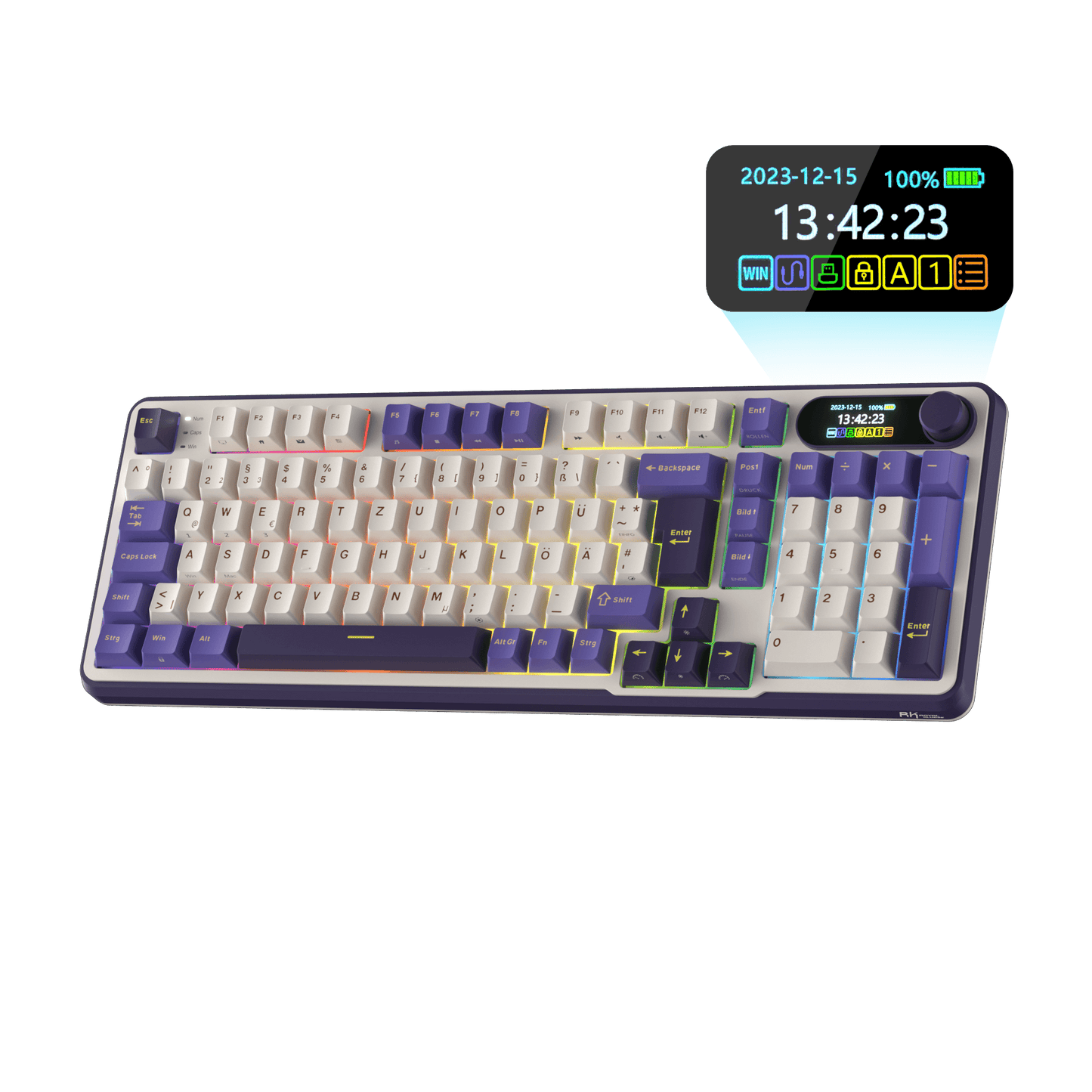 RK ROYAL KLUDGE S98 Mechanische Tastatur mit Smart Display & Knopf, Top Mount 96% Kabellose Mechanische Tastatur BT/2.4G/USB-C, Hot-Swap-fähige, Software-Unterstützung, Massiver Akku, 98 Tasten