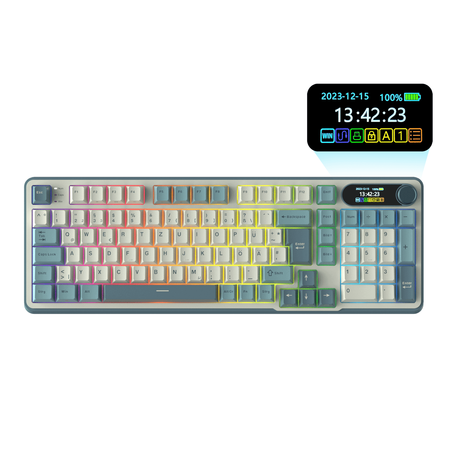 RK ROYAL KLUDGE S98 Mechanische Tastatur mit Smart Display & Knopf, Top Mount 96% Kabellose Mechanische Tastatur BT/2.4G/USB-C, Hot-Swap-fähige, Software-Unterstützung, Massiver Akku, 98 Tasten